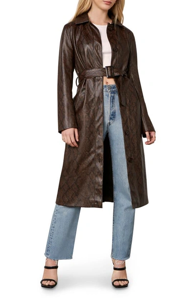 Shop Cupcakes And Cashmere Julian Snake Embossed Faux Leather Trench Coat In Espresso