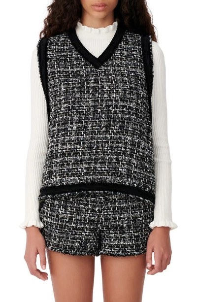 Shop Maje Metallic Thread Tweed Sleeveless Top In Black / White