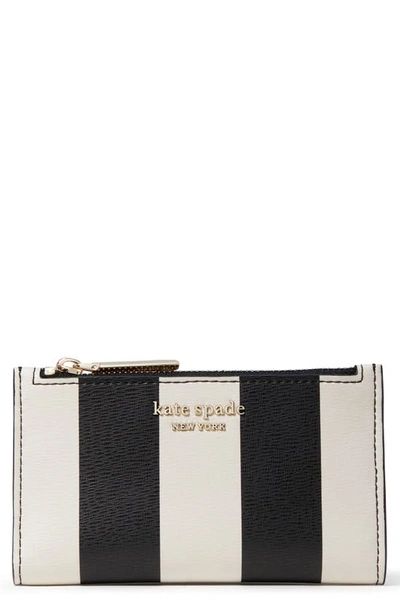 Shop Kate Spade Spencer Stripe Small Leather Bifold Wallet In Black Multi