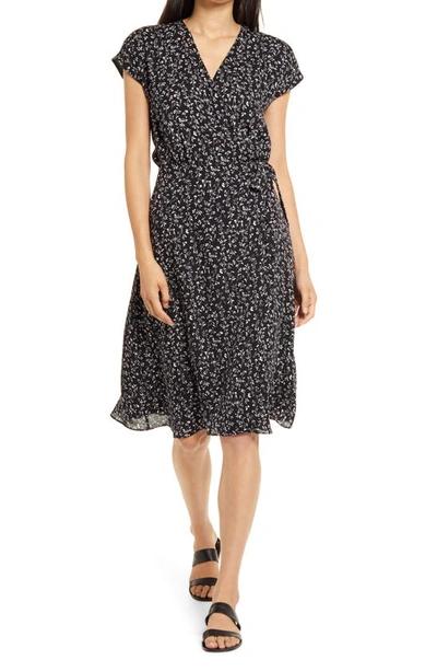 Shop Joie Bethwyn B Floral True Wrap Silk Dress In Caviar