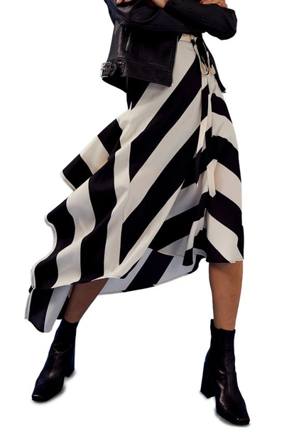 Shop Topshop Stripe Asymmetrical Midi Skirt In Black Multi