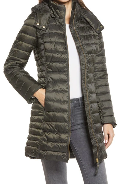 Shop Joules Canterbury Long Puffer Jacket With Removable Hood In Heritage Green