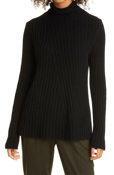 Shop Vince Twist Neck Wool & Cashmere Turtleneck Sweater In Black