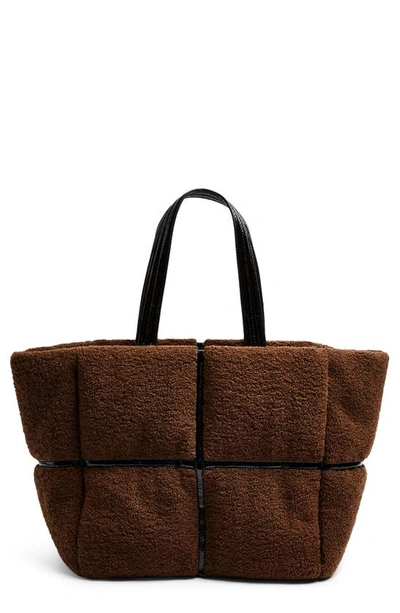 Shop Topshop Faux Fur & Vinyl Tote Bag In Brown