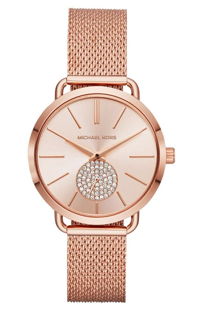 Shop Michael Kors Portia Mesh Strap Watch, 37mm In Rose Gold