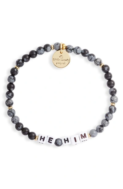 Shop Little Words Project He/him Beaded Stretch Bracelet In Stone Snowflake/ White
