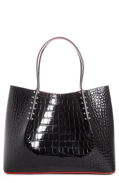 Cabarock large - Tote bag - Alligator embossed calf leather and spikes -  Black - Christian Louboutin