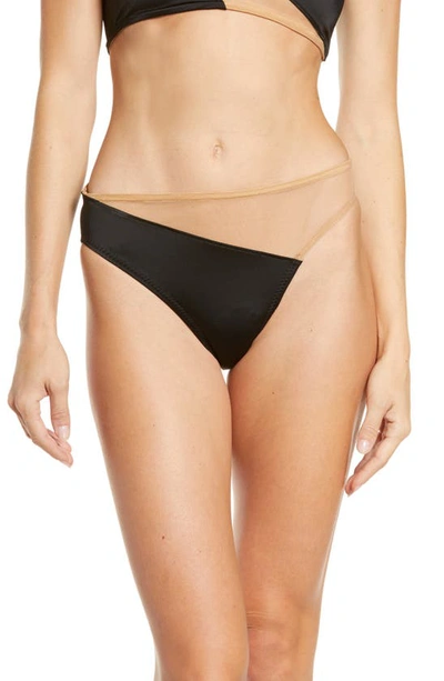 Shop Norma Kamali Snake Mesh Bikini Bottom In Black/ Nude