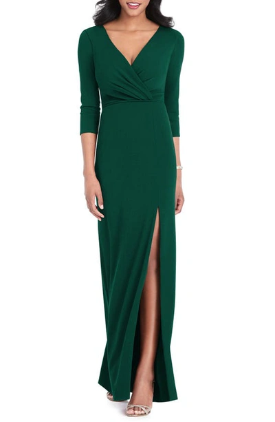 Shop After Six Surplice Stretch Crepe Trumpet Gown In Hunter