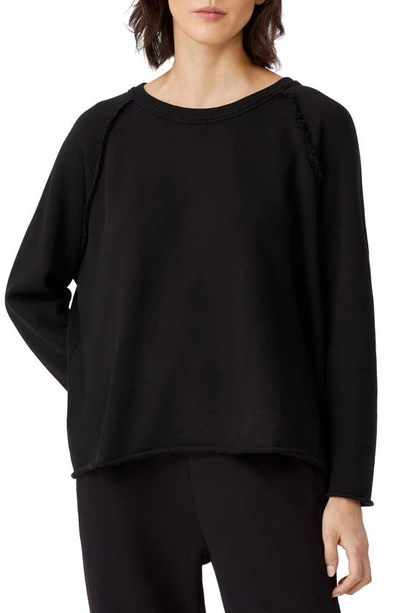 Shop Eileen Fisher Raglan Organic Cotton Sweatshirt In Black