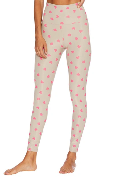 Beach Riot Ayla Heart Print Ribbed Leggings In Famous Taupe Heart