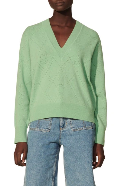 Shop Sandro V-neck Wool & Cashmere Sweater In Almond Green