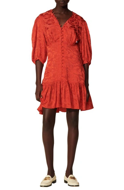 Shop Sandro Floral Jacquard Silk Blend Dress In Red