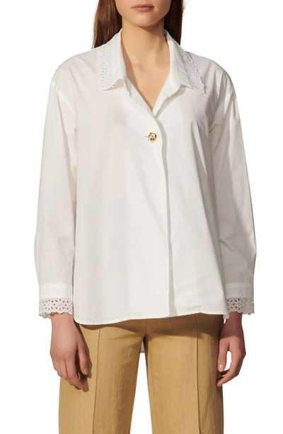 Shop Sandro Lace Collar Button-up Shirt In White
