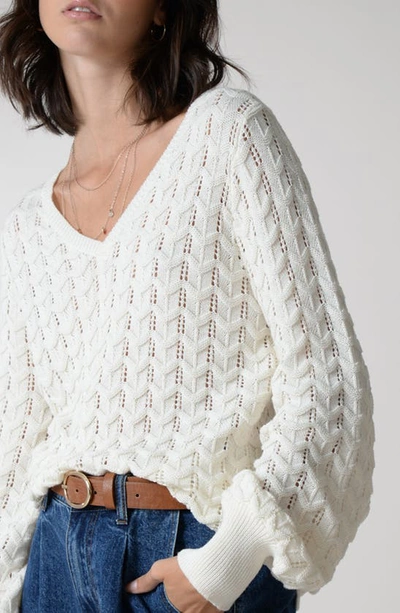 Shop Molly Bracken V-neck Pointelle Sweater In Off White