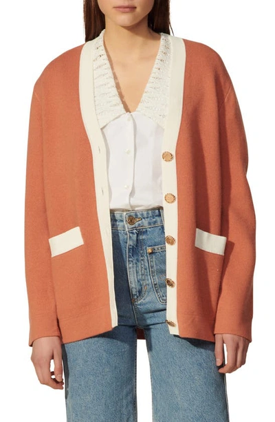 Shop Sandro Contrast Detail Cardigan In Brick-red
