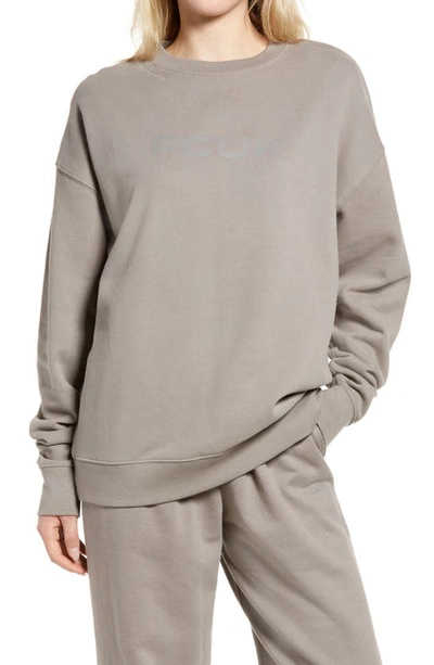 Shop Fcuk Oversize Graphic Sweatshirt In Cloud Grey