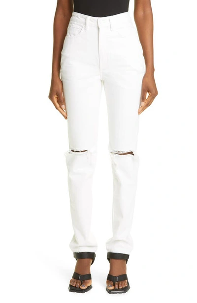 Shop Alexander Wang Ripped High Waist Dipped Back Jeans In White
