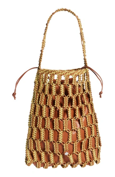 Shop Simon Miller Tiki Woven Faux Leather Tote In Chartreuse And Toffee