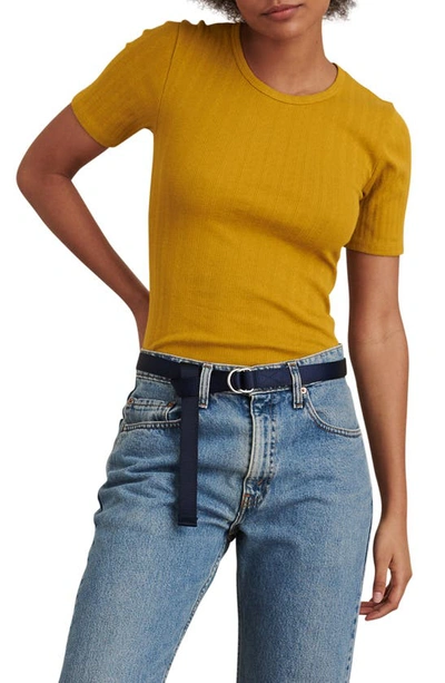 Shop Alex Mill Remy Pointelle Ribbed T-shirt In Yellow Ochre