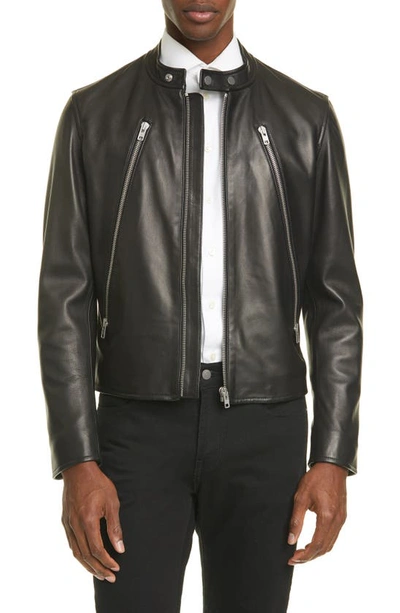 Shop Maison Margiela Leather Moto Jacket In Black