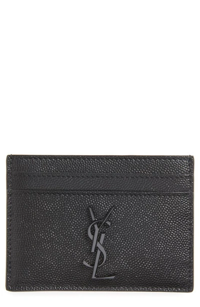 Shop Saint Laurent Ysl Monogram Textured Leather Card Case In Black