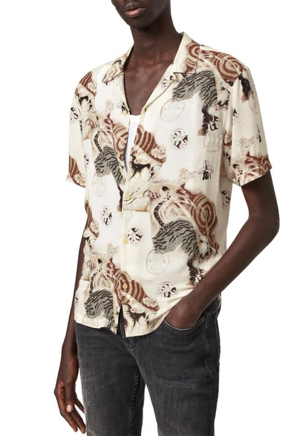 Shop Allsaints Akita Short Sleeve Button-up Camp Shirt In Ecru