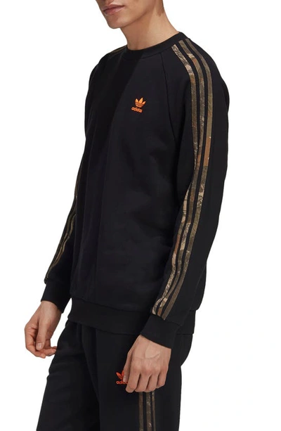 Adidas Originals Camo 3-stripes Crewneck Sweatshirt In Black | ModeSens