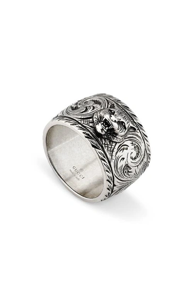 Shop Gucci Gatto Band Ring In Silver
