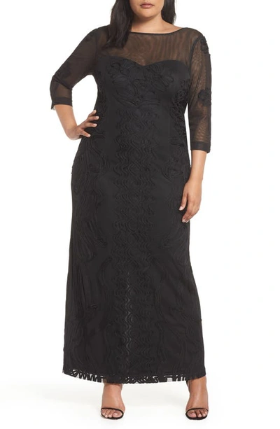 Js Collections Illusion Yoke Soutache Column Gown In Black ModeSens