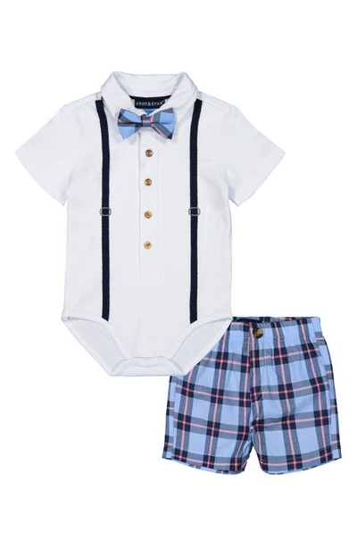 Shop Andy & Evan Polo Shirtzie Bodysuit & Shorts Set In White