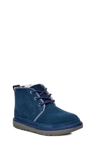 Shop Ugg Boy's  Neumel Ii Tasman Genuine Shearling Chukka Boot In Navy / Tasman