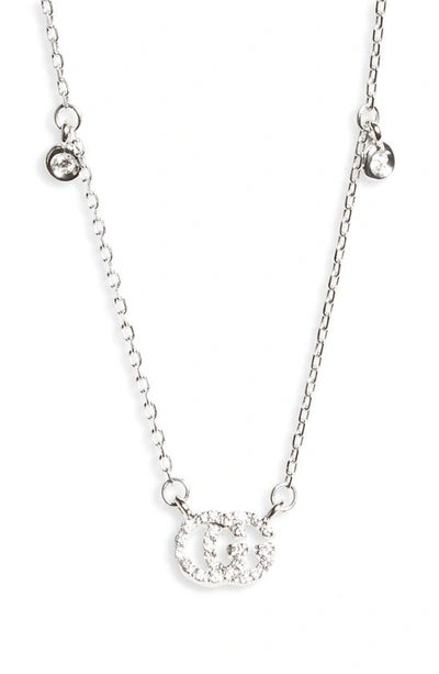 Shop Gucci Double-g Diamond Pendant Necklace In White Gold