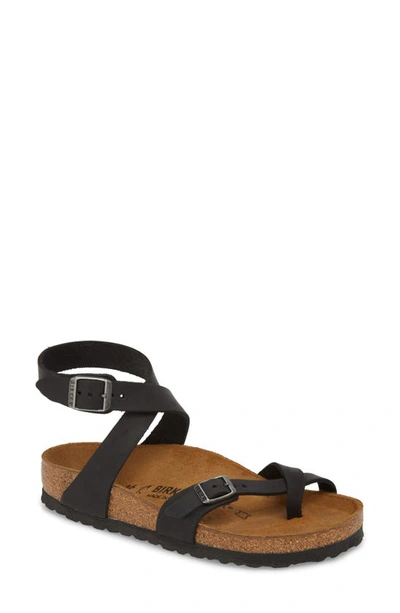 Shop Birkenstock Yara Ankle Wrap Sandal In Black Oiled Leather
