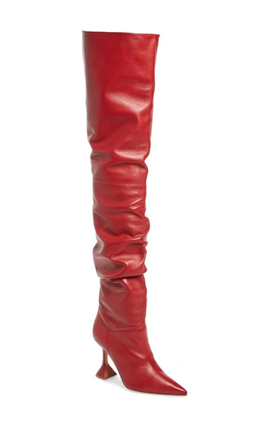 Shop Amina Muaddi Olivia Over The Knee Boot In Red Leather