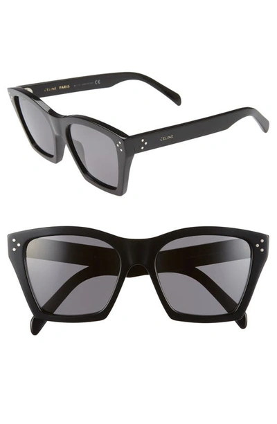 Shop Celine 55mm Cat Eye Sunglasses In Shiny Black/ Smoke