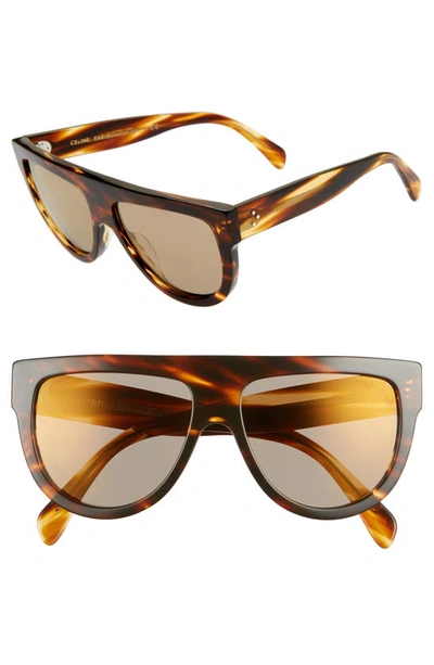 Shop Celine 58mm Universal Fit Flat Top Sunglasses In Blonde Havana/ Brown Mirror