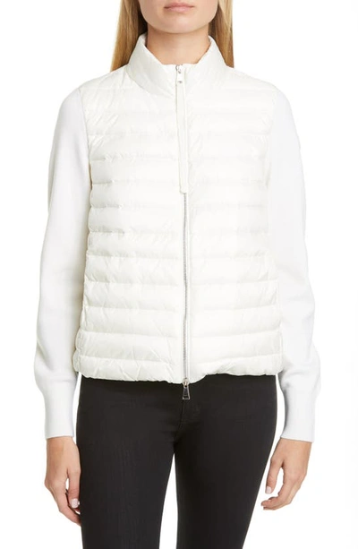 Shop Moncler Quilted Down & Wool Short Jacket In White