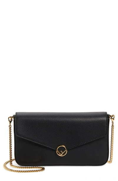 Shop Fendi Calfskin Leather Shoulder Bag In Black/ Soft Gold