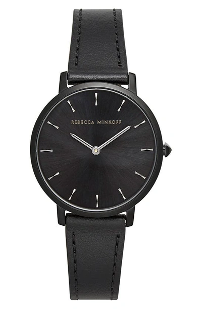 Shop Rebecca Minkoff Major Leather Strap Watch, 35mm In Black