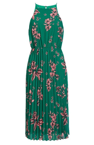 Shop Sam Edelman Floral Pleat Chiffon Midi Dress In Green/ Pink