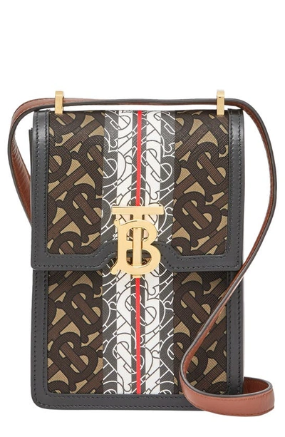 Shop Burberry Valencia Tb Monogram Stripe E- Phone Bag In Bridle Brown