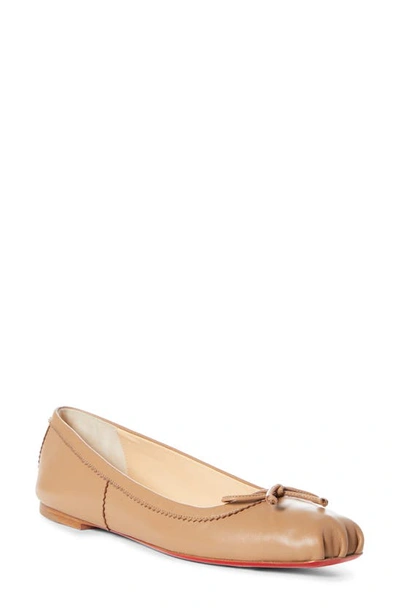 Shop Christian Louboutin Mamadrague Square Toe Ballet Flat In Beige