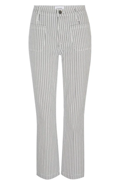 Shop Frame Le Bardot Stripe High Waist Crop Flare Jeans In Blanc Multi