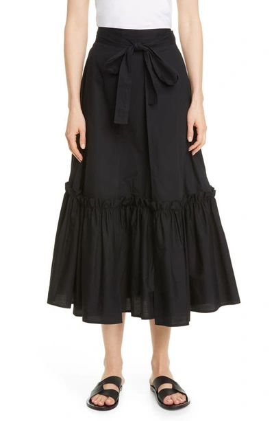 Shop Rosetta Getty Tie Waist Ruffle Hem Midi Skirt In Black