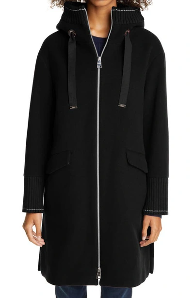 Shop Herno Hooded Long Wool Blend Coat In Black