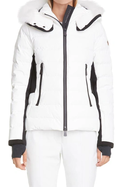 Shop Moncler Lamoura Waterproof Quilted Down Puffer Coat With Removable Genuine Fox Fur Trim In 041 Cream