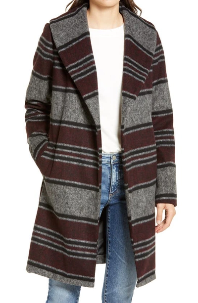 Shop Treasure & Bond Belted Blanket Wrap Coat In Grey- Burgundy Stripe