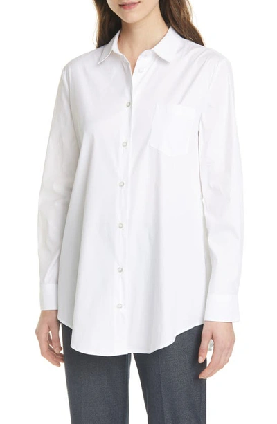 Shop Emporio Armani Ruched Back Stretch Cotton Poplin Long Sleeve Blouse In Optical White