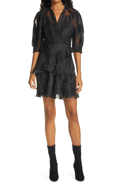 Shop Rebecca Taylor Check Silk & Linen Organza Dress In Black